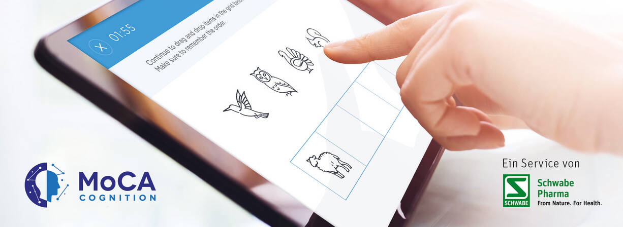 Tablet mit der MoCA XpressO Professional App im Einsatz – digitales Kognitions-Screening für die Hausarztpraxis, ein Service von Schwabe Pharma