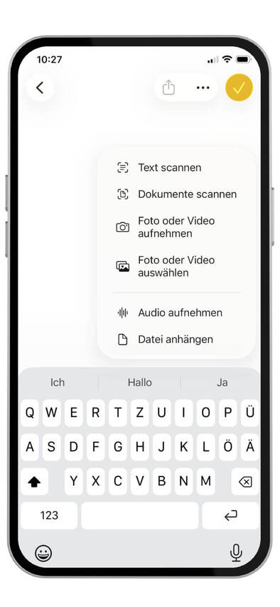 Screenshot Notizen-App mit Scan-Funktion