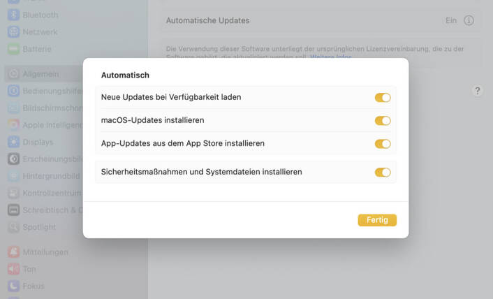 Automatische Updates sind ideal (Bild: DQ Solutions) Screenshot von Update-Einstellungen auf dem Mac