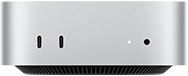 Mac mini, Vorderansicht, Gehäuse in Silber, zwei USB‑C Anschlüsse, Ein‑/Ausschalter, Statusanzeige, Lüftungsgitter unten