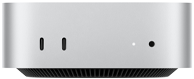 Mac mini, Vorderansicht, Gehäuse in Silber, zwei USB‑C Anschlüsse, Ein‑/Ausschalter, Statusanzeige, Lüftungsgitter unten