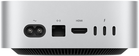 Mac mini, Rückseite, Netzanschluss, Ethernet Anschluss, HDMI Anschluss, drei Thunderbolt Anschlüsse
