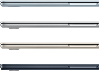 Seitenansicht von vier MacBook Air Laptops in vier verschiedenen Farben