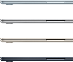 Seitenansicht von vier MacBook Air Laptops in vier verschiedenen Farben