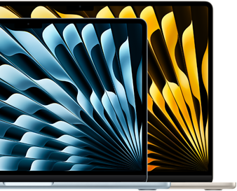 Zwei MacBook Air Laptops zeigen die Grössenrelationen der Displays: 13.6