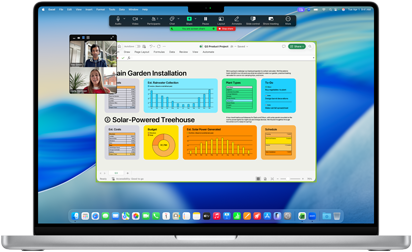 Display eines 16 Zoll MacBook Pro mit M4, das einen geschäftlichen Zoom Anruf zeigt, bei dem eine Person ein Excel Fenster mit Daten und Diagrammen teilt