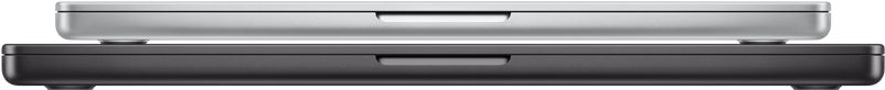 14 Zoll MacBook Pro, Silber, zugeklappt, 16 Zoll MacBook Pro, Space Schwarz, zugeklappt