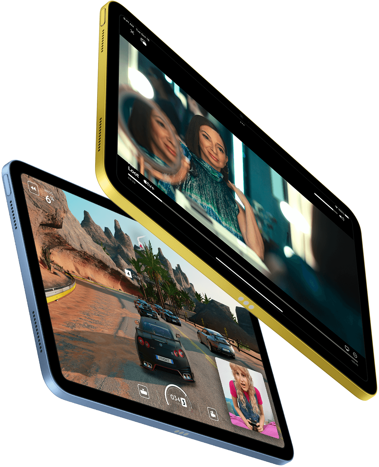 Demonstration von Apple TV+ und dem SharePlay Gaming-Erlebnis auf dem iPad.