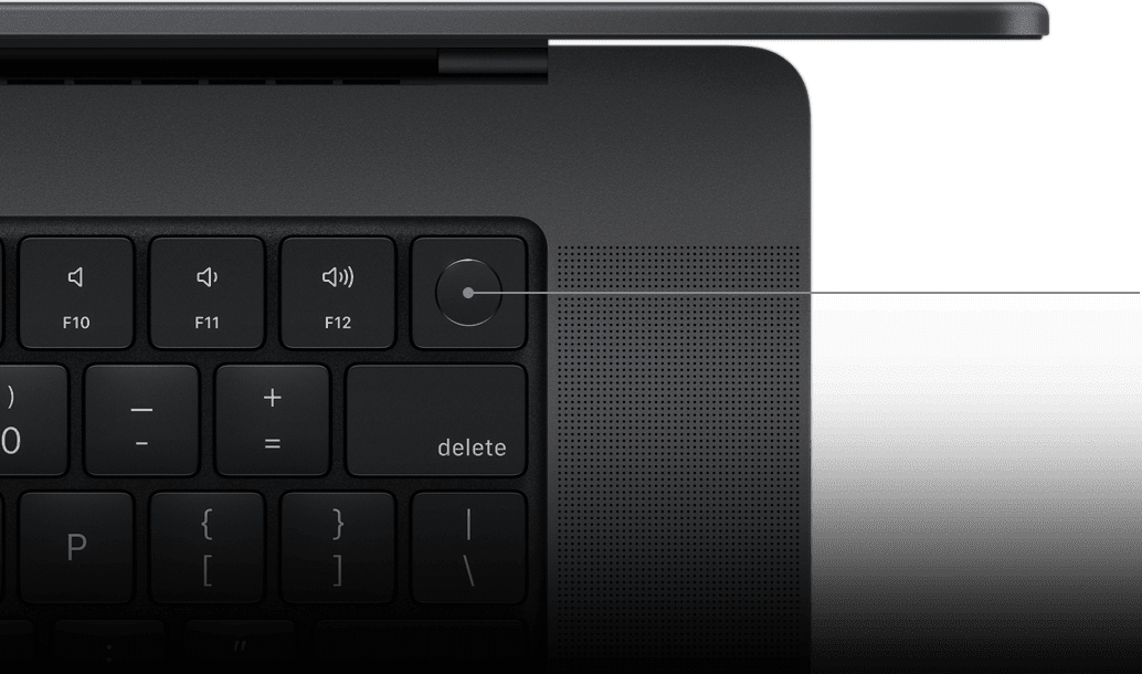 Pointer, der auf die Touch ID Taste auf dem Magic Keyboard zeigt.