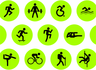 Reihen mit Trainingssymbolen für unterschiedliche Aktivitäten.
