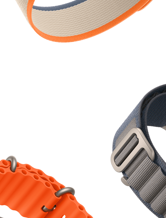 Alpine Loop in Blau, Trail Loop in Orange/Beige, Ocean Armband in Orange