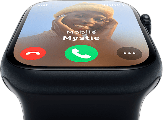 Vorderansicht der Apple Watch mit einem eingehenden Anruf auf dem Display.