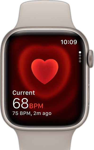 Vorderansicht der Apple Watch mit einer Herzfrequenz auf dem Display.