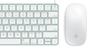 Nahe Draufsicht auf ein Magic Keyboard mit Touch ID, neben einer Magic Mouse.