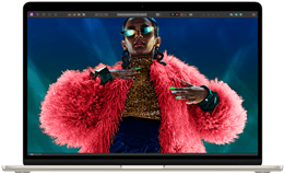Das MacBook Air Display mit einem farbigen Bild, um die Farbpalette und die Auflösung des Liquid Retina Displays zu zeigen