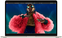 Écran de MacBook Air avec une image colorée illustrant la gamme de couleurs et la résolution de l’écran Liquid Retina