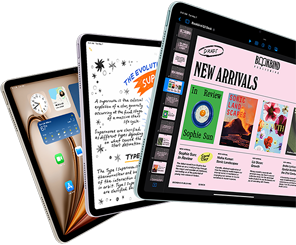 Drei iPad Air Displays, die iPadOS und App Features zeigen