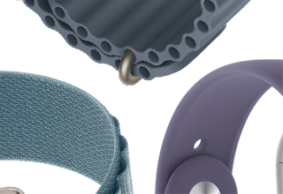 Apple Watch Series 11 Armbänder: Sportarmband in Nebelviolett, Ocean Armband in Maritimblau, Alpine Loop in Hellblau