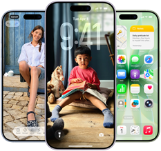 iPhone 17, Rückansicht, Dynamic Island oben mittig, drei Farben: Nebelblau, Lavendel, Salbei