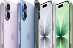 iPhone 17, Vorderansicht, Rückansicht, Seitenansicht, fünf Farben: Lavendel, Nebelblau, Schwarz, Weiss und Salbei.