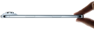 Ein iPhone Air wird zwischen Daumen und Zeigefinger gehalten, Seitenansicht, Farbe Himmelblau, sehr dünnes Profil