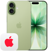 iPhone 17, face arrière, finition sauge, système à deux caméras Fusion, face avant, Dynamic Island, bordure d’écran mince et noire, logo AppleCare+