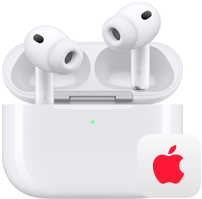 AirPods Pro 3, écouteurs sans fil gauche et droit avec embouts en silicone dans le Boîtier de charge MagSafe, logo Apple