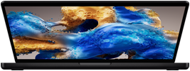 Leicht geöffnetes MacBook Pro mit buntem Display
