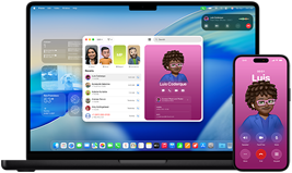 14" MacBook Pro und iPhone 16 – das iPhone ruft einen Kontakt namens Luis an, während das MacBook Pro denselben Anruf in der Telefon App anzeigt