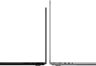 MacBook Pro 14-inch and 16-inch back to back, showing size difference and emphasizing the narrow profile