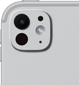 iPad Pro, back exterior, silver color, pro camera system with five-element lens and adaptive true tone flash