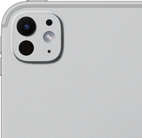 iPad Pro, back exterior, silver color, pro camera system with five-element lens and adaptive true tone flash