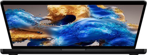 Slightly open MacBook Pro revealing a colorful screen