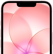 iPhone 17e, Teilansicht der Vorderseite mit Ceramic Shield 2, Farbe Hellrosa, zeigt ein Hintergrundbild mit einer rosa Blume