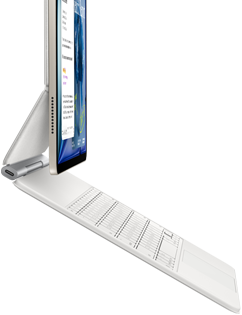 iPad Air, Starlight color, attached to Magic Keyboard, white color, side exterior