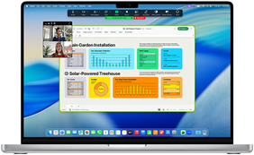 MacBook Pro 16-inch M4 screen shows a business Zoom call with one person screen sharing an Excel window that displays data and charts