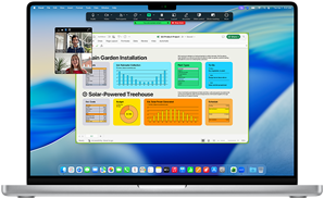 MacBook Pro 16-inch M4 screen shows a business Zoom call with one person screen sharing an Excel window that displays data and charts